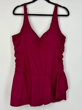 Sea & Sand Womens Size 20 One Piece Swim Dress Burgundy Red Soft Cup Bra Ruched